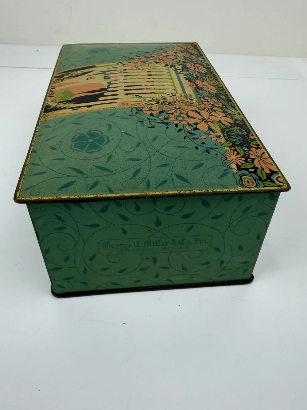 Vintage George C. Miller & Co. Floral Lithograph Hinged Candy Tin Box